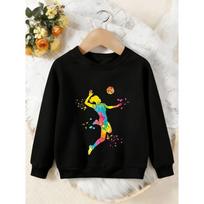 Unisex Kids Crewneck Sweatshirt, Colorful Watercolor Volleyball Girl Print Pullover, Boys Girls Sports Sweatshirt For Kids Over 4 Years Old 110 juoda