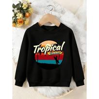 Unisex Kids Crewneck Sweatshirt, Vintage Tropical Summer Surf Palm Tree Sunset Pullover, Boys Girls Beach Casual Sweatshirt For Kids Over 4 Years Old 110 juoda