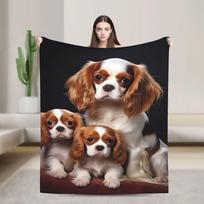Cavalier King Charles Spaniel Dog Warm Soft Blanket Plush Throw Blanket Aesthetic Living Room Flannel Bedspread Sofa Bed Cover Size: 75*100cm, Weight: 230 GSM