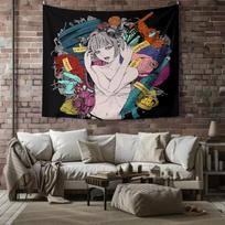 Anime Punk Girl Tapestry, Trippy Psychedelic Art Wall Hanging, Cool Edgy Aesthetic Decor for Bedroom, Living Room, Dorm 100X70CM