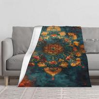 Mandala Print Flannel Blanket - Soft Lightweight All-Season Throw,Machine Washable for Bedroom, Gifts - Bohemian Home Decor Size: 75*100cm, Weight: 230 GSM