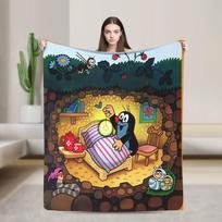 Cozy Throw Blanket Picnic Czech Cartoon Krtek Mole Blanket Flannel Bedspread For Bedroom Funny Sofa Bed Cover Size: 75*100cm, Weight: 230 GSM