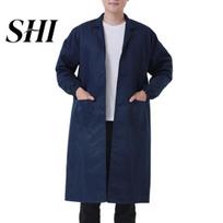 Hospital Workwear Men Long Coat Non Pilling Full Sleeve Solid Color Loose Single-breasted Beauty Salon Overalls Pockets Thickened Dustproof M tamsiai mėlyna spalva