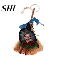 Halloween Hanging Pendant Witch Broom Vicious Creepy Old Woman Haunted House Hairy Rag Door Window Decoration Prop žalia