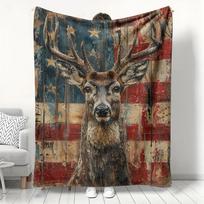 Vintažinis Amerikos vėliavos elnio pledas Rustic Patriotinis pledas su sendintu JAV vėliavos ir patino dizainu Mesti pledą sofai, lovai, 75X95CM