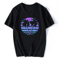 Vaporwave Palm Trees Vintage Retro Style Tshirts Streetwear Short Sleeve Tees Summer Unisex Aesthetic Clothes Camisetas Hombre S įvairiaspalvis