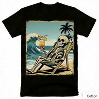 Vintage Skeleton Beach Vacation Graphic T-Shirt Cocktail Palm Wave Print Cotton Short Sleeve Casual Unisex Tee Retro Tropical S įvairiaspalvis