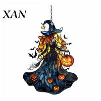 Festive Wizardly Aesthetic Gifts Witch Acrylic Suncatcher, Stained Glass Effect Window Car Hanging Ornament, Gothic Scary Handcrafted Style Suncatcher B