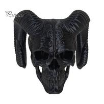Personalized Goth Room Decor 3D Printed Goat Horn Skull Ornament, Gothic Ram Horned Devil Handmade Style Desktop Skull, Halloween Dark Statue for Home juoda