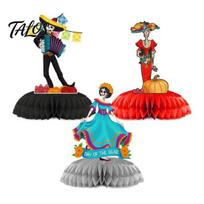Festival Atmosphere Table Toppers 3Pcs Day of The Dead Skull Honeycomb Ornament, 6 Styles Sugar Traditional Mexican Fiesta Party Favors Figurines for A