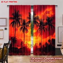 sunset shines through the palm trees Print Drapes Room Darkening Window Curtains Home Decor,Rod Pocket Blackout Curtains Bedroom 60×150cm