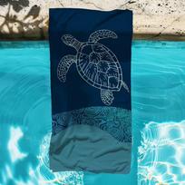 Minimal Navy Sea Turtle Line Art Beach Towel Ocean Wave Towel Nautical Theme Beach Swimming Pool Coastal Home Use 50X100cm &1pc