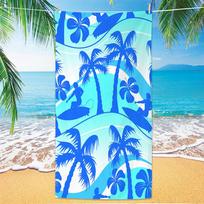 Cyan Blue Wave Plumeria Coconut Palm Print Beach Towel Soft Absorbent For Girls Beach Vacation Pool Daily Use 50x100cm