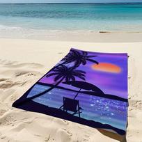 Purple Sunset Palm Tree Beach Chair Silhouette Beach Towel Pool Towel Summer Outdoor Camping Swimming Bath Blanket 50X100cm &1pc