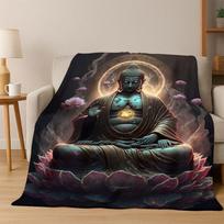 Buddha Shakyamuni Faith Cartoon Flannel Blanket Soft Warm Throw Blanket for Bedroom Living Room Bed Travel Camping Picnic Gift Size: 75*100cm, Weight: 230 GSM