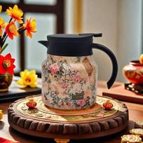 Hot Water Thermos Bottle Retro Vacuum Flask Portable Flower Insulated Kettle  for Outdoor StyleA Black 800ML