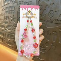 Tulip Flower Crystal Bead Phone Strap Pearl Mobile Phone Lanyard Cell Phone Chain  Women/Lady/Girl raudona