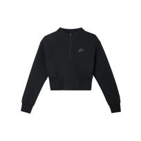 Nike Sportswear Tech Fleece Color Block Casual Half Zip Fashion Simple Short Sleeve Pullover Women sweatshirt Black HJ1032-010 XS black