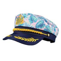 Cosplay Sailor Hat Party Headwear Captain Hat Flower Print Hat Theme Party Hat Roleplay Hat Headpiece blue