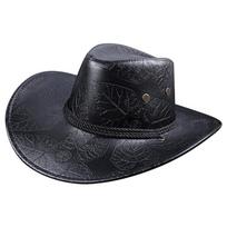 Comfortable Vintage Sun Shield Hat Widen Brim PU Leather Hat for Men and Women Outdoor Activity Travel and Daily Wear juoda