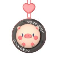 Hanger Fan Mini Portable Round Palm-Sized Fan with Built-in Lanyard Cartoon Animal Design Multi-Speed Adjustable Cooling Fan Little Pig