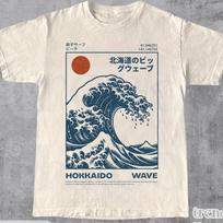 Hokkaido Wave Shirt, Retro Japanese Surf T-Shirt, Ukiyo-e Great Wave Graphic Tee, Vintage Japan Beach Style Cotton Top 3XL