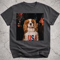 Patriotic Smoking Cavalier King Charles Spaniel Shirt, 4th of July Tee, Funny Cavalier Dog T-Shirt, Independence Day Gift, America 250 Tee S