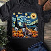 Starry Night Pitbull Halloween Shirt - Pitbull Dog Mom Tee M