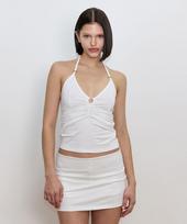 Too Much Tax Halter O-Ring Tank Top White Os