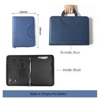 PU leather A4 zipper calculator binder conference file pad folder briefcase tablet portable circular handle file bag Blue-A