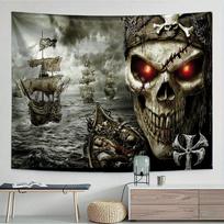 Mysterious Pirate Skull Ship Digital Printing Polyester Wall Tapestry Suitable for Use Living Rooms Bedrooms Offices Bars Party 100X70CM