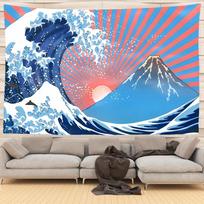 Mount Fuji Japan Tapestry Art Printing Tapestry The Great Wave of Kanagawa Wall Hanging Decoration Household Japanese Tapestry 100X70CM