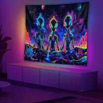 Alien Tapestry Blue-Eyed Alien Psychedelic Starry Sky Bedroom Party Sci-Fi Decorative Art Wall Background 100X70CM