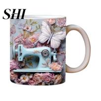 Tea Cup with 3D Design Sewing Painted Mug Creative Space Bookshelf Display Handle Microwave-safe Multi-Purpose Gift Supplies Coffee C
