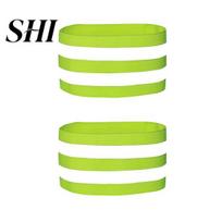 Hand Leg Strap 1 Pair Cycling Wristbands Reflective Strips Portable Extra Wide Stretchable Night Running Riding Safety High Elastic Outdoor žalia