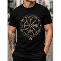 Men's Black Viking Vegvisir T-Shirt With Norse Rune Graphic And 'Not All Who Wander Are Lost On Purpose' Quote For Casual Wear S juoda
