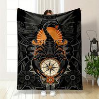 A Scorpion Holding a Compass, Surrounded by Floral and Geometric Elements. for All Seasons Blanket Lunch Break Throw Gift 75X95CM