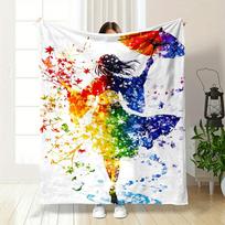Silhouette of a Woman In a Kimono with a Colorful Floral and Leaf Pattern. for All Seasons Blanket Lunch Break Throw Gift 75X95CM