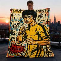 1 vnt. Bruce Lee, Kung Fu Lauko flanelės pledas, Jaukus ir šiltas minkštas žaidybiško dizaino, Miegui, stovyklavimui, 75X95CM