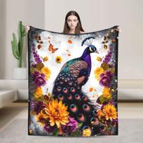 Prabangus 280 gsm flanelės pledas - Povo gėlių lengvas užtiesalas 75X95CM