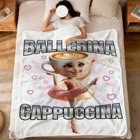 Juokinga B-Balerina Cappucina Tung Tung Tung Sahur Flanelė Minkštas Šiltas Pliušinis Antklodė Sofa Svetainė Miegamasis Dovana Namams Automobiliui Nešiojamas 75X95CM