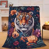 Minkštas ir jaukus tigro pledas Šiltas ir pūkuotas pliušinis pledas lovai, sofai, foteliui Lengvas flanelinis pledas Dovana suaugusiems ir paaugliams 75X95CM