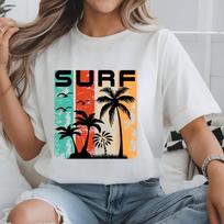 Surf Palm Tree Graphic Tee, Tropical Vacation Shirt, Custom Beach Tee 4XL
