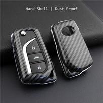 For Toyota Camry Corolla C-Hr Rav4 Flip Key Fob Cover Case Abs Carbon Fiber Look