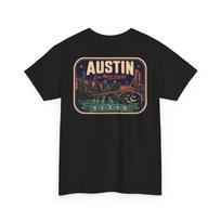 Austin - Mid Century Luggage Tag T-Shirt | Retro Skyline City Badge Tee S