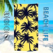 Bright Yellow Base Black Palm Tree Silhouette Print Beach Towel Microfiber Soft Lightweight Towel For Pool Seaside Vacation 50x100cm