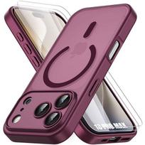 Coque pour iPhone 18 Pro Max, avec Cercle Magnétique et Vitre Caméra - Bordeaux - 2 Verres Trempés
