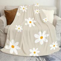 Ramunėlių gėlių pledas, jaukus lengvas užklotas sofai, puiki Valentino dienos ar gimtadienio dovana šeimai Size: 75*100cm, Weight: 230 GSM white