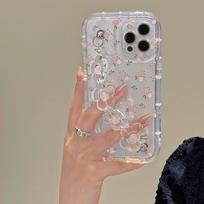 Miela 3D gėlės riešo telefono grandinėlė Minkštas telefono dėklas iPhone 15 14 12 13 11 Pro Max Plus Rožinės gėlės Skaidrus lęšio apsauginis dangtelis For iphone 11