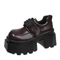 Madingi 9CM Naujo Pavasario Moteriški Bateliai Mary Jane Suvarstomi Mokasinai Mergaitėms Lolita Bateliai Puck Aukšti Kulniukai Platforminiai Bateliai Cosplay Moteriški Bateliai 34 ruda
